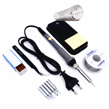 60W 220V EU Plug Electric Soldering Irons Kit Temperature Adjustable Welding Tool with 5 Tips Solder Wire Tweezers Iron Stand