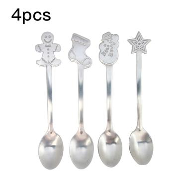 4PCS Christmas Style Coffe Spoon Stainless Steel Christmas Tableware Cutlery Snowman Five-pointed Star Sunny Doll Shape Teaspoon