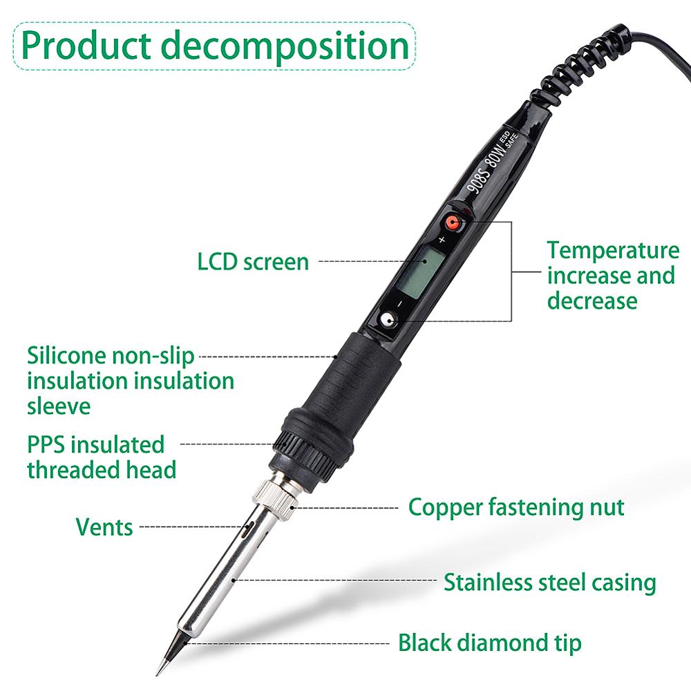 JCD 908S Electric Soldering Iron Portable Digital Soldering Iron Electric Welder Tip Solder for Soldering Welding Equipment 80W