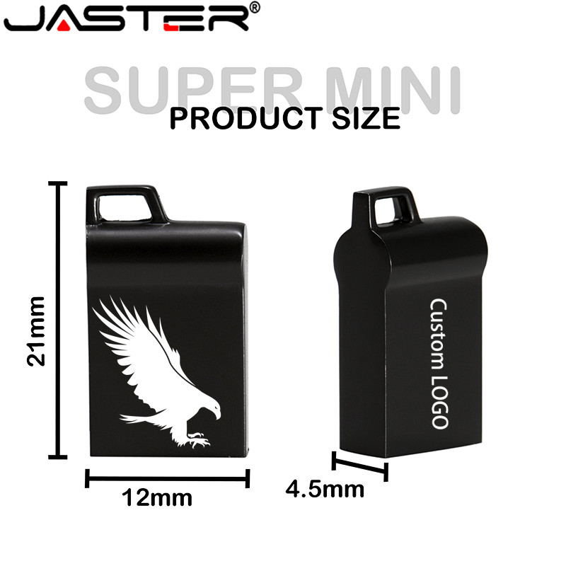 JASTER Black Mini Metal USB Flash Drive 4GB 8GB 16GB 32GB 64GB Real Capacity Flash Disk 2.0 Custom LOGO Free Gift Key Chain