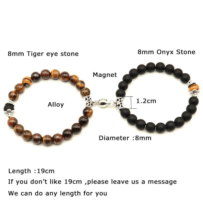 2pcs/set Magnet Bracelet Couple Vintage Matching Braslet Stone Distance Paired Braclet Lovers Jewelry Valentine's Day Present