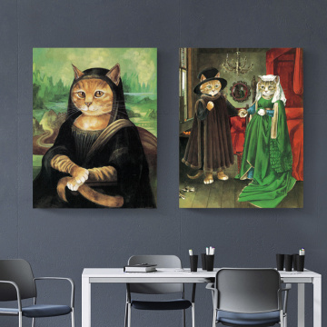 WANGART Canvas Wall Art Picture Abstract Fat Cat Art Animal Oil Painting Pictures For Living Room Poster And Print Home Decor