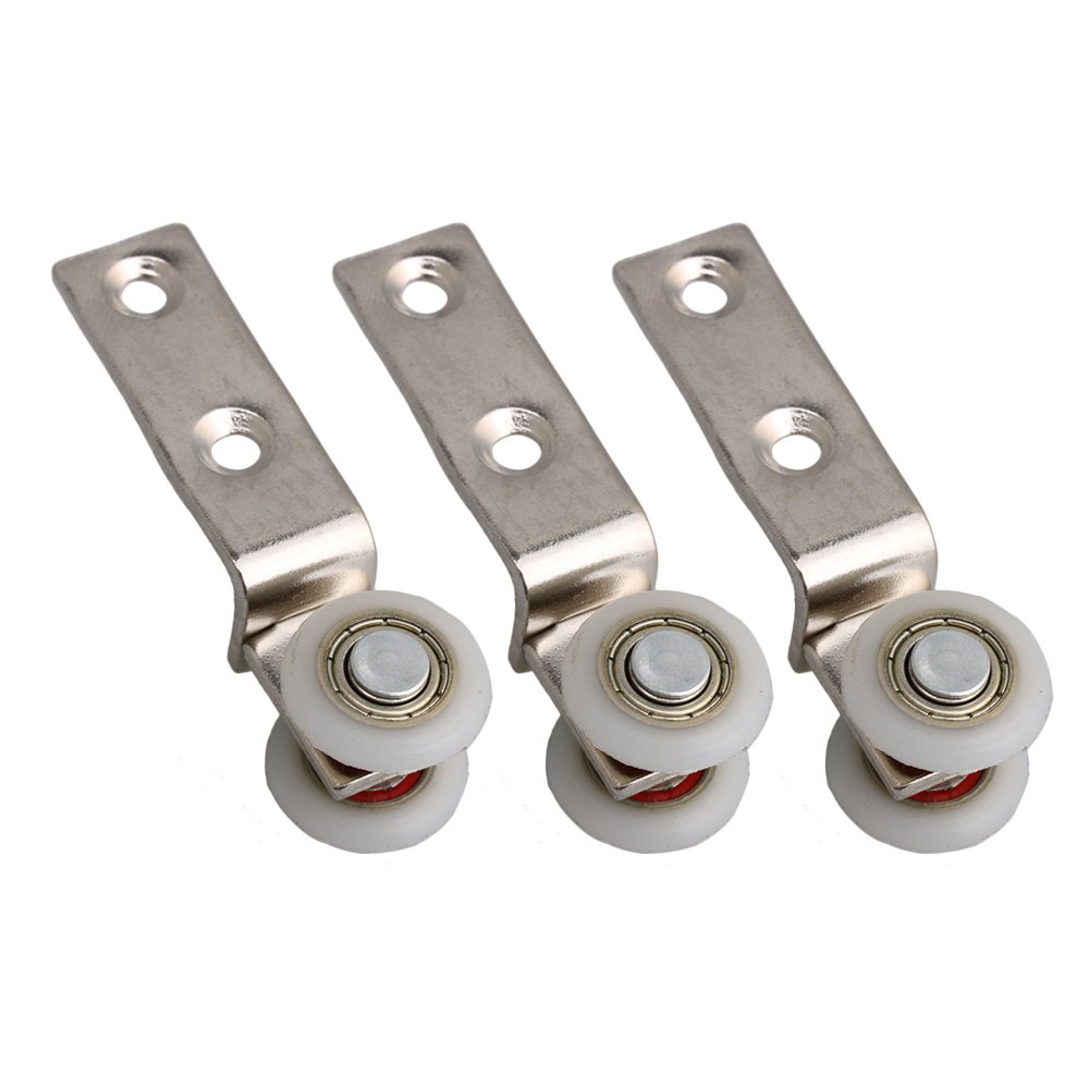 10Pcs 2.55x0.74inch Bend Pipe Metal Bearing Pulley Block with Two Plastic Wheel for Sliding Door Window Cabinet