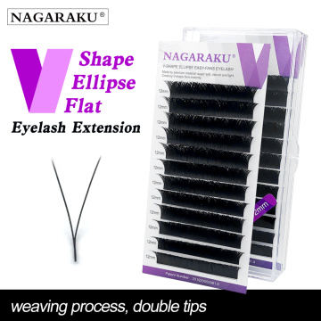 NAGARAKU V-Shape Ellipse Flat Split Tips Eyelash Extension Weaving Progress Double Tips Easy-fans Eyelash Super Soft Natural