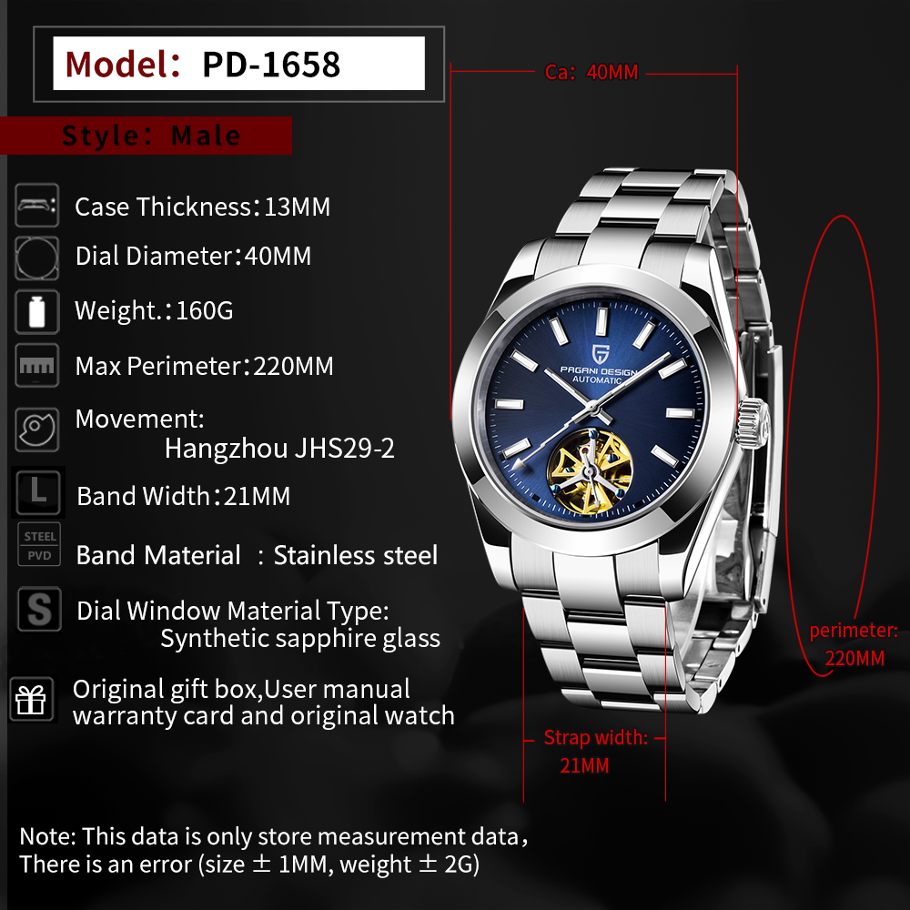 PAGANI DESIGN Men Watches Automatic Mechanical Watch Tourbillon Sport Clock Casual Stainless Steel Business Wrist Watch
