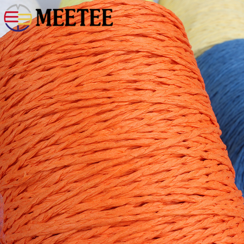 Meetee 1roll=280M Organic Raffia Yarn Crochet Summer Woven Straw Hat Fancy Cotton Line Rope DIY Hand Knitting Handbag Material