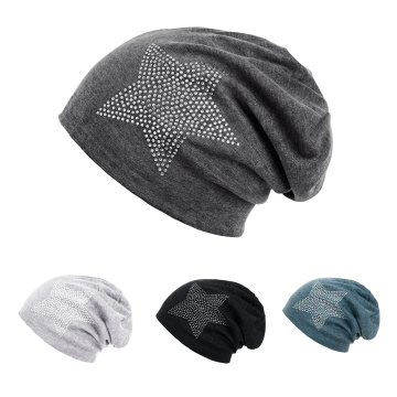 Unisex Men Women Classic Star Rhinestone Slouch Beanie Cap Cotton Hat