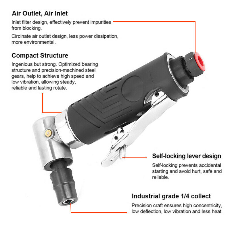 90 Degrees Angle Air Pneumatic Grinder Pneumatic Tool 1/4'' BSP Air Grinding Polishing Machine 2000rpm Car Repair Accessories