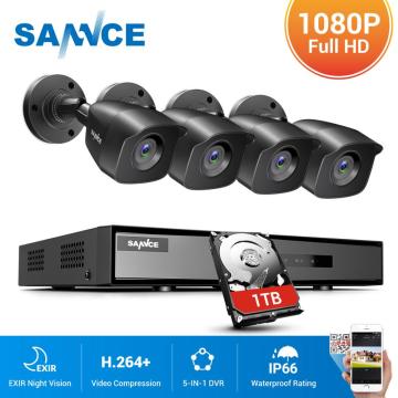 SANNCE 1080P CCTV System 4CH Video Surveillance Kit for Home 1080P-N DVR 4PCS 1280TVL 1080P Outdoor Security Camera 1TB