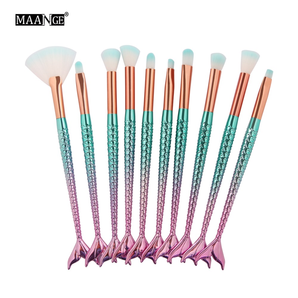 MAANGE 6/10pcs Mermaid Beauty Makeup Brushes Set Cosmetic Eye Shadow Powder Lip BlendMake Up Brush Tool Kit