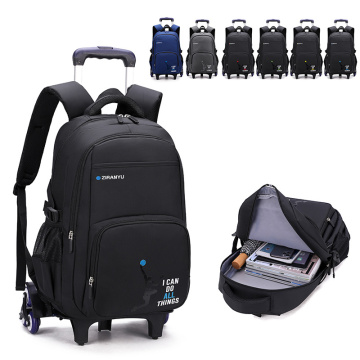 Kid's Rolling Luggage Bag School Trolley Backpack Carry On Travel Ruckpack Wheels Boy's Black Trolley School Bags Mochilas