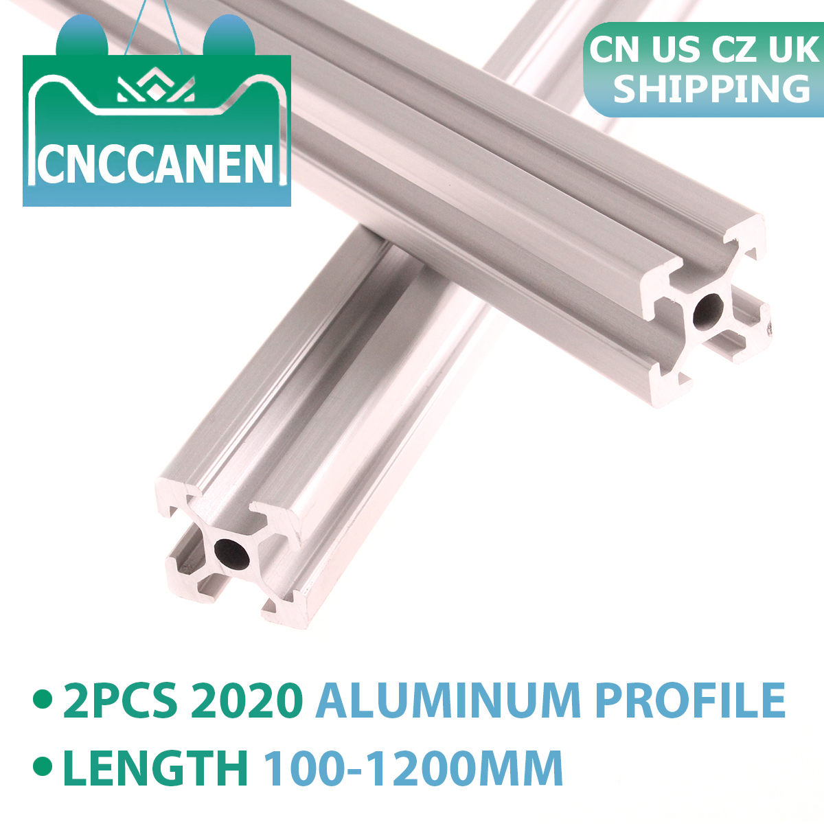 2PCS 2020 Aluminum Profile Extrusion 2020 European Standard Linear Rail 100mm to 2000mm Length for CNC 3D Printer Parts CZ UK US