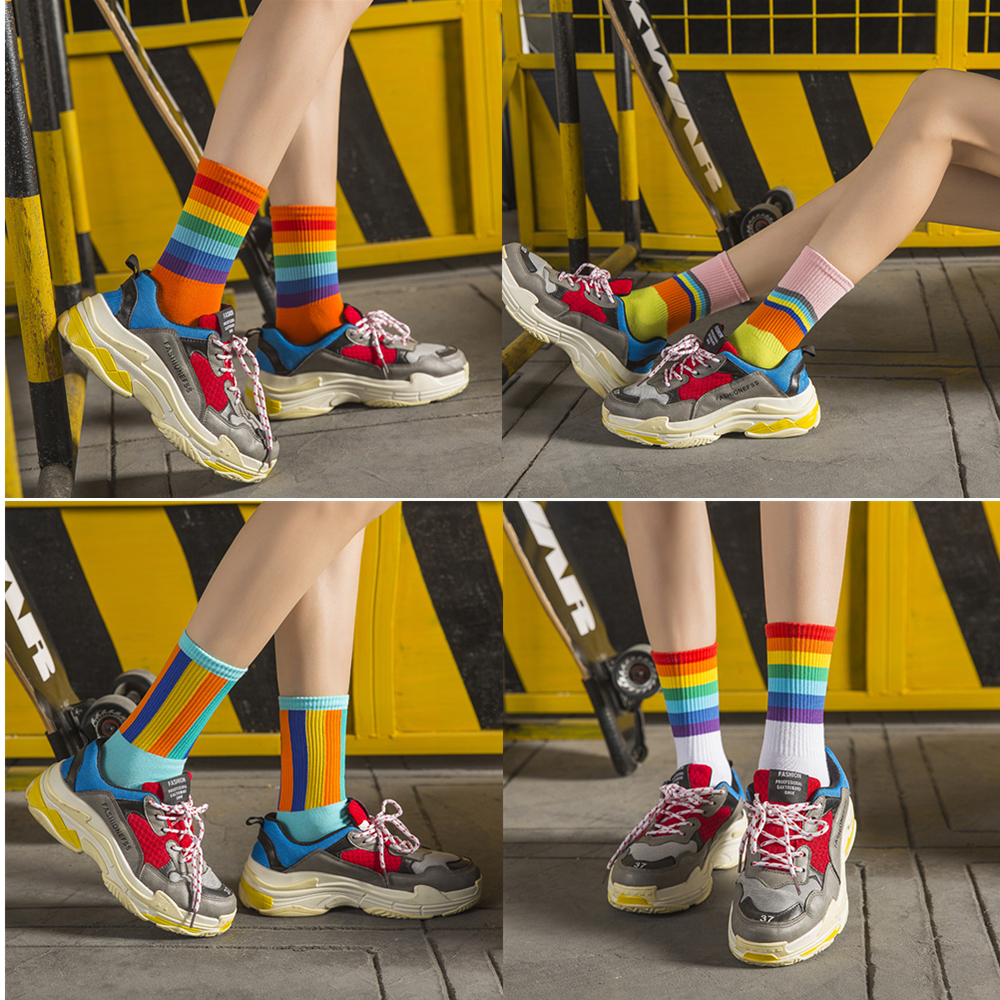 2020 New Women Socks Fashion Cotton Socks Rainbow Series Suitable for Girls Students Socks Women