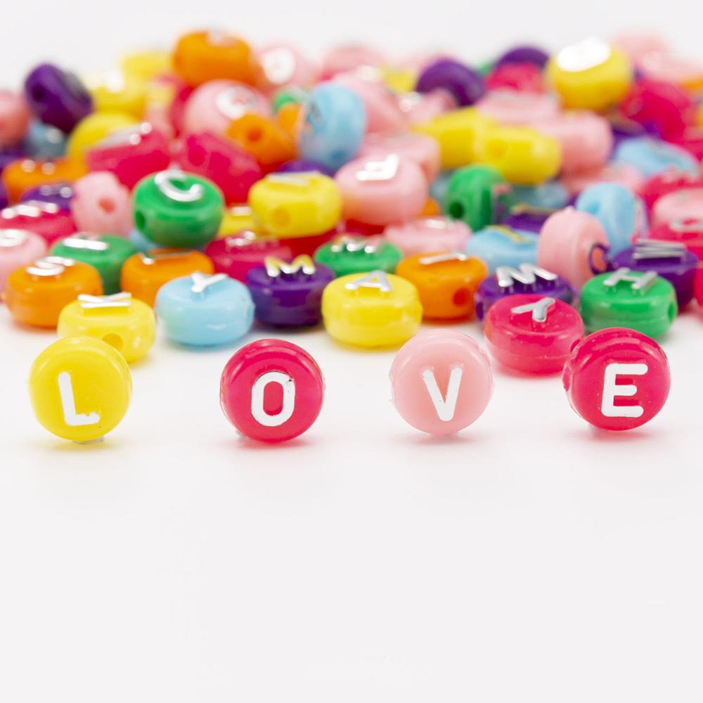 7 Colors 6*10mm Coin Round Acrylic Letter Beads 1600pcs Plastic DIY Jewelry Loose Lucite Bracelet Spacer Beading Material