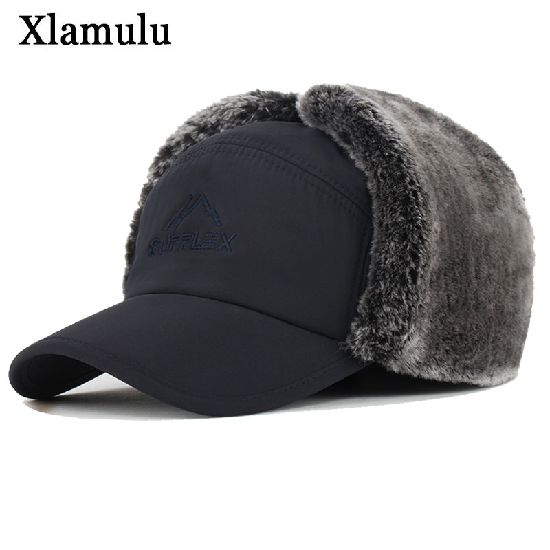 Xlamulu Winter Bomber Hats For Men Fur Warm Thick Balaclava Winter Hats Bomber Earflap Skull Mask Outdoor Sport Male Bomber Hat