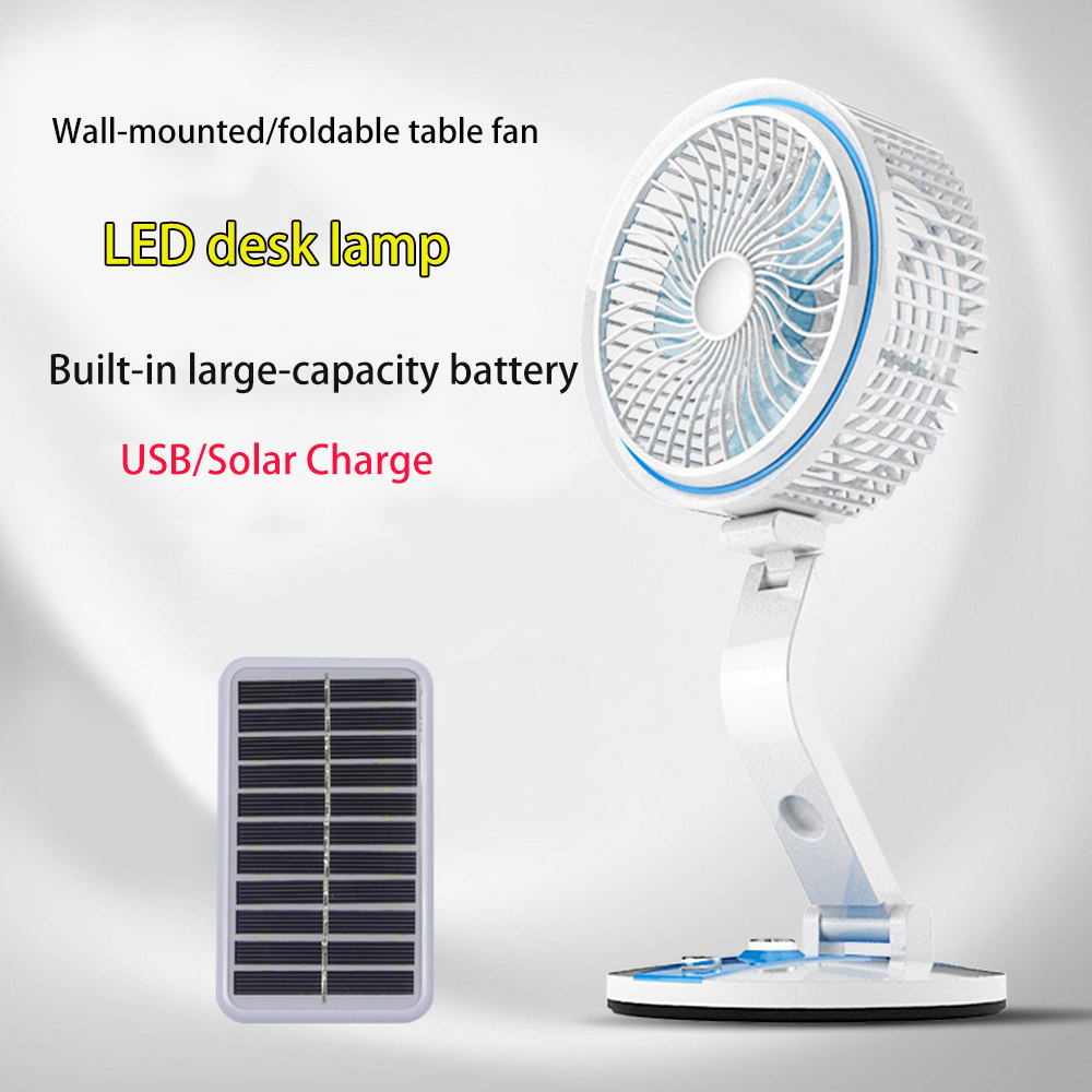 Lighting Folding Table Fan 360 Degree USB Charging Solar Fan Mini Desk Lamp Wall Hanging Adjustable Swivel Air Conditioner Fan