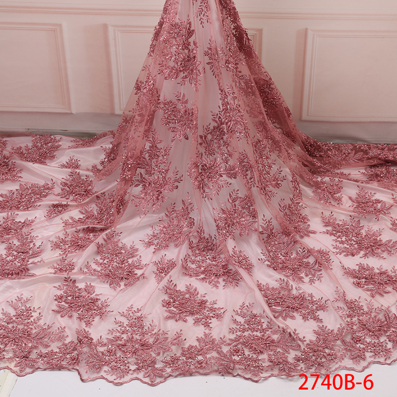 Tulle Lace Fabric High Quality Handmade Beaded Lace African Net Luxury Lace with Beads for Bridal Dress AMY2740B-1