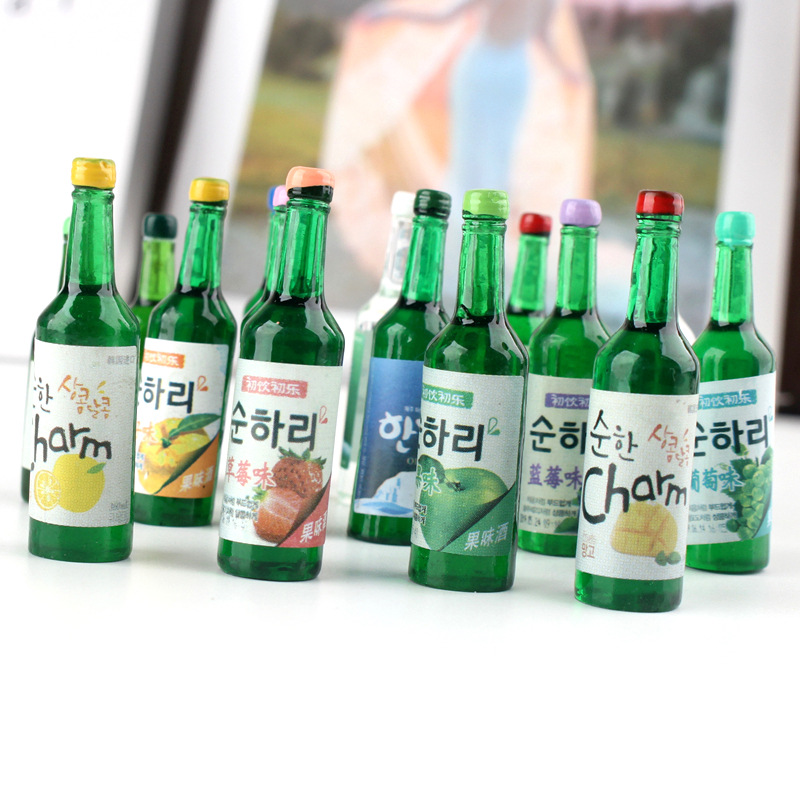 1/6 Dollhouse Miniature Korea Fruit Soju Wine Bottle Model Pretend Play Doll Food Drinks for Blyth BJD Toy Accessories