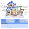 DIY LED Dollhouse Sea Miniature Villa With Furniture Wooden House Room Model Kit Gifts Toys For Children Kids Doll House Toys