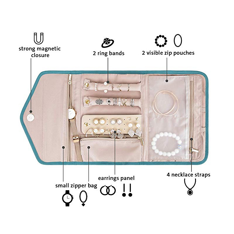 Portable Ladies Jewelry Storage Box Jewelry Earrings Necklace Ring Bracelet Bag Travel Makeup Zipper Box Accessories Supplies