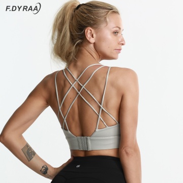 F.DYRAA Shockproof Cross Straps Bra Running Gym Sports Bra Top Women Widen Hem Push Up Workout Fitness Yoga Crop Tops Brassiere