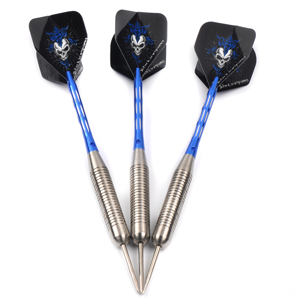 28g Darts Stainless Stell Tip and Marked Aluminum Shaft Darts with Black Skeleton Skull Dart Flight