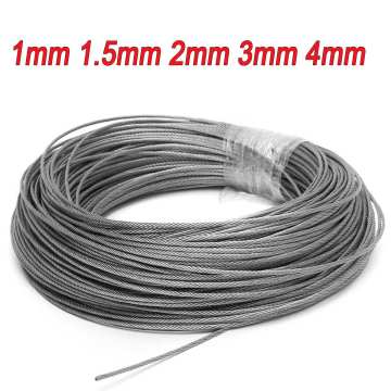 50M/100M 1mm 1.5mm 2mm diameter 304 stainless steel wire rope fishing lifting cable line Clothesline 7X7 Structure 1/1.5/2mm