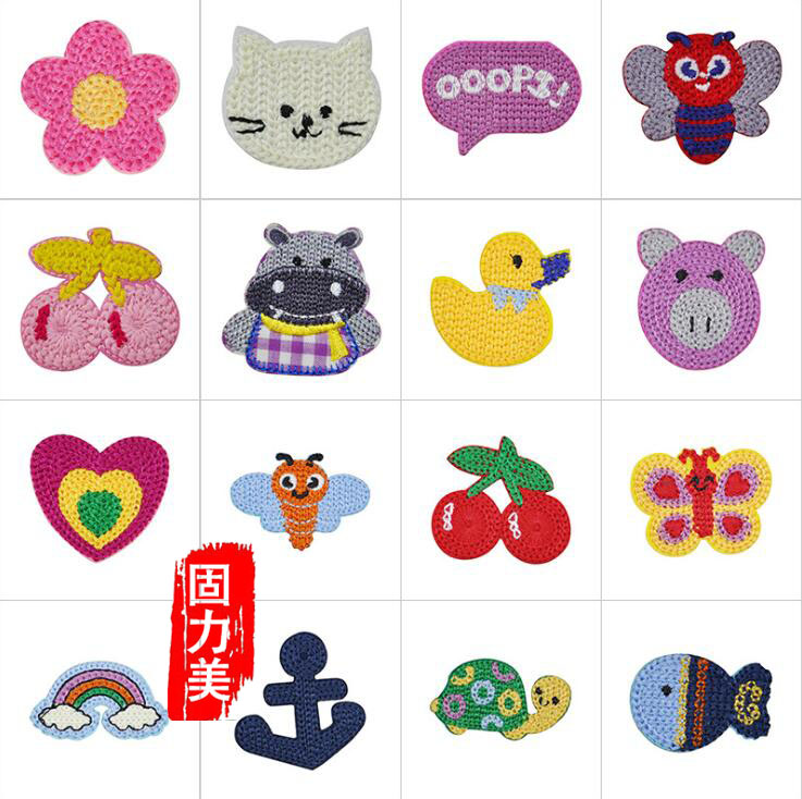 10pc Wool knitting hand made love heart butterfly cherry duck fish cow cat turtle pig ironing on patch