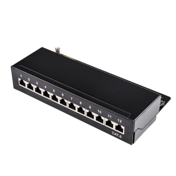 Mini Desktop CAT 6 12-port Patch Panel Full Shielded, Available For Wall Mounting (bottom plate with wall-mount screw holes)