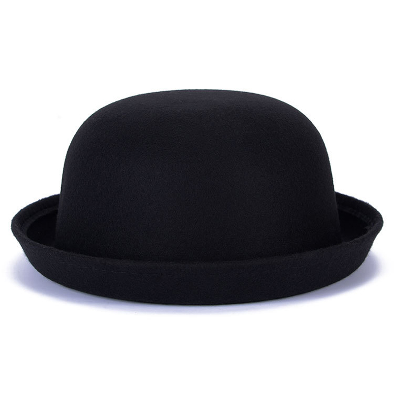 QBHAT Women Children Fedora Dome Hat Chapeau Female Wool Felt Cap Cute Solid Black Bowler Hat Parent-Child Formal Hats QB98