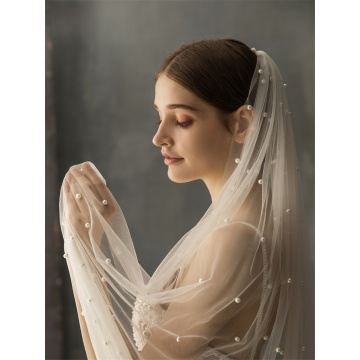 Long White/Ivory Bridal Veil With Comb One Layer Cathedral Length With Pearls Velos de Noiva Wedding Luxurious Veil 75-500cm