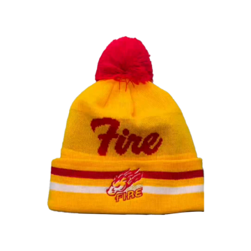 Fire Logo Pom Pom Knit Beanie