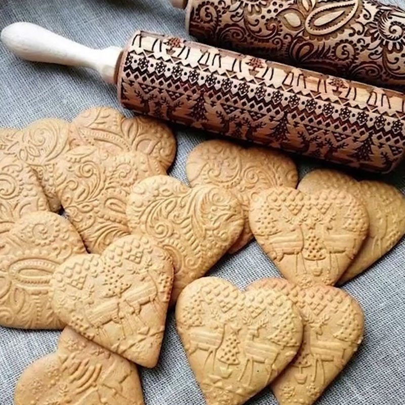 Christmas Embossing Rolling Pin Baking Cookies Noodle Biscuit Fondant Cake Dough Engraved Roller Embossing Rolling Pin Dropship