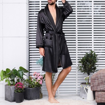 2020 New Men Black Lounge Sleepwear Faux Silk Nightwear For Men Comfort Silky Bathrobes Noble Dressing Gown Men's Sleep Robes