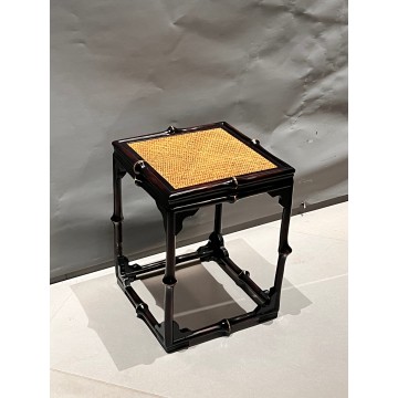 Minimalist Qiong Bamboo Square Stool With Rattan Seat