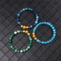 CZ Gold Craft Charm Bracelets For Men 8 mm Blue Polished Tiger Eye Stone Beads Pulsera Women Friendship Handmade Elastic Jewelry