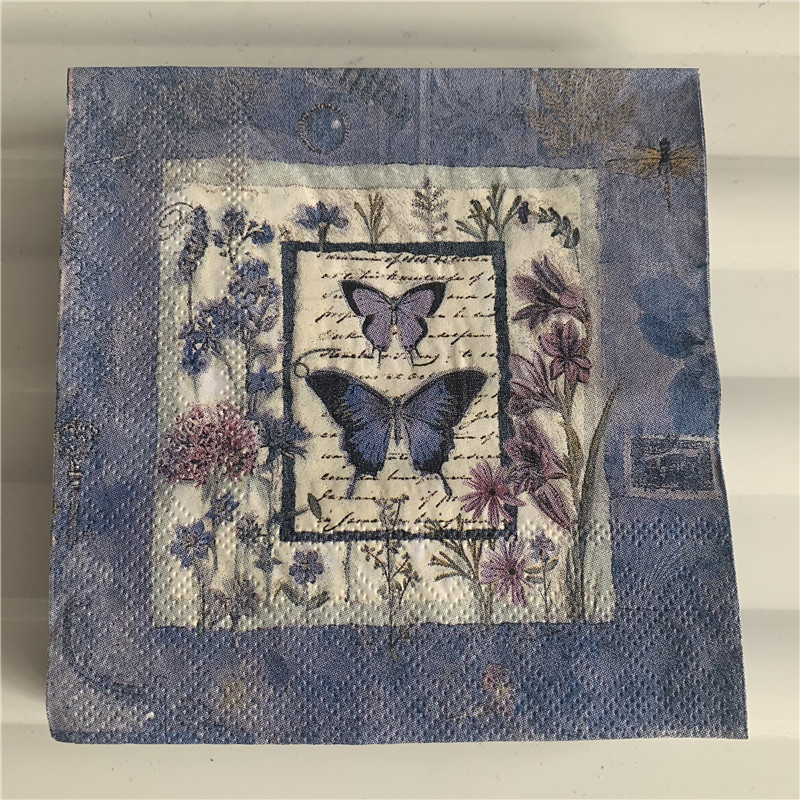 25cm decoupage paper napkin wedding tissue elegant purple blue flower butterfly handkerchief birthday party beautiful serviettes