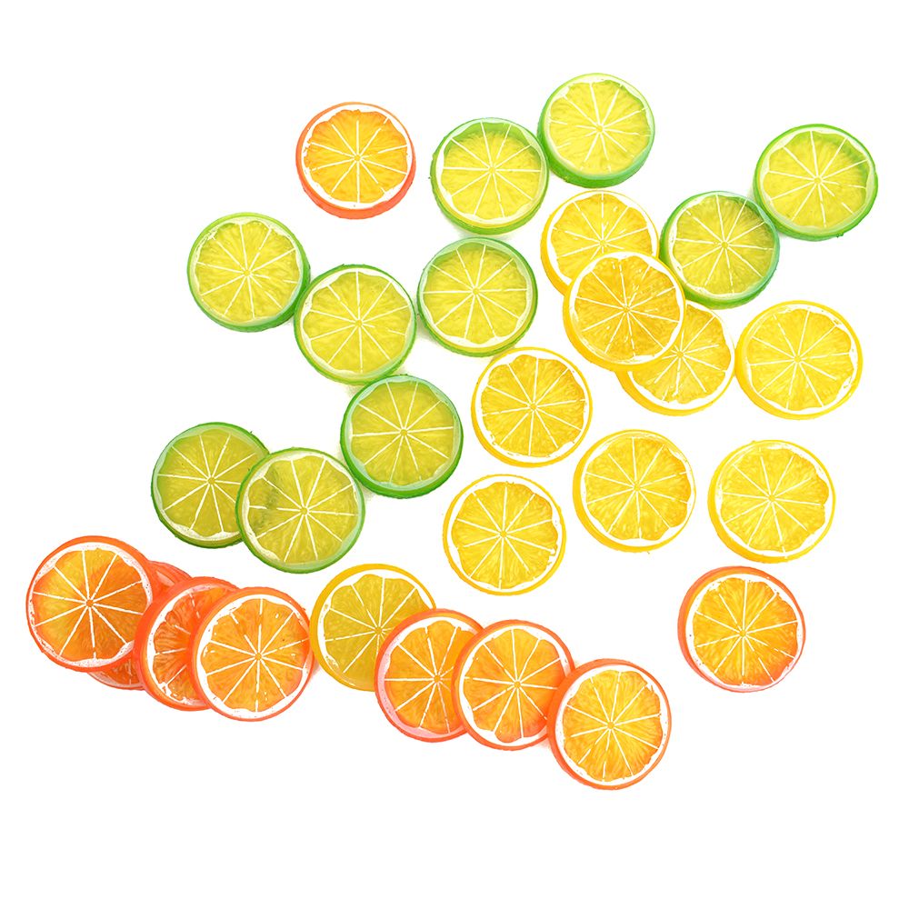 10pcs Mini Artificial Fruit Simulation Lemon Slices 3 Colors Resin Fake Artificial Fruit Model Party Kitchen Wedding Decoration