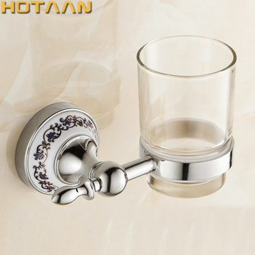 Wall mounted Chrome color Ceramic Bathroom Accessories Single Cup Tumbler Holders,Toothbrush Cup Holders Free Shipping YT-11897G