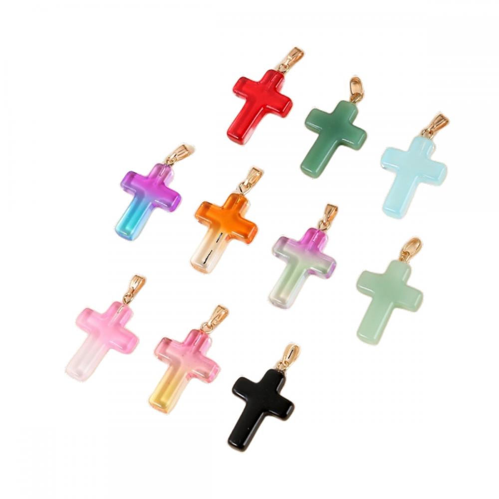 18*25mm Rainbow Glass Cross Pendant for Diy Jewelry