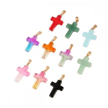 18*25mm Rainbow Glass Cross Pendant for Diy Jewelry