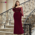 Plus Size Sparkle Prom Dresses Long Ever Pretty EP00711 Off Shoulder Full Sleeve Sequined Mermaid Party Gowns Robe De Soiree
