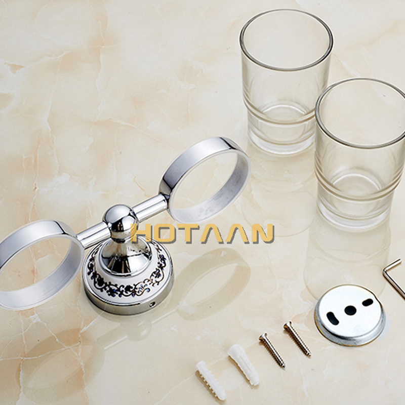Free shipping Fashion toothbrush holder,Pure copper&glass,,Double cup, Bathroom cup holder bathroom set-wholesale YT-1188