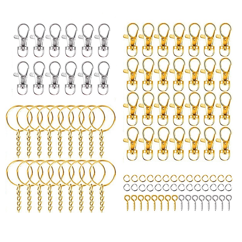 360Pcs Button Key Chain Key Ring Set DIY Key Hoisting Making Tassel Jewelry Accessories Claw Nail Split Ring Golden