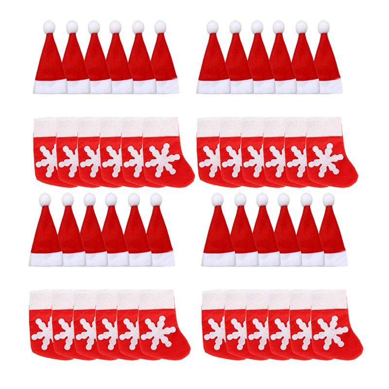 Promotion! 48 Pieces Christmas Santa Hats Socks Silverware Holders Tableware Holders,Dinner Table Decorations Party Supplies,Red