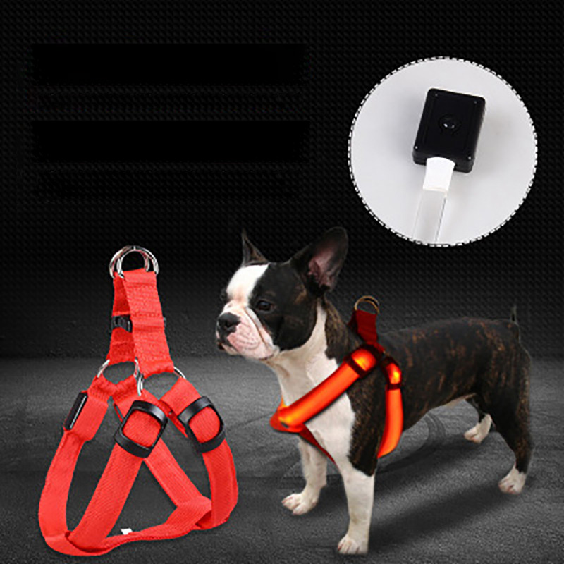 LED Light Dog Leash Harness Adjustable Pet Harness Leashes Safety Dogs Night Walking Leashes Medium and Large Dog Leashes Collar
