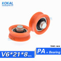 [V0621-8] 1PCS/LOT glass fiber orange Nylon PA coated with shaft U/V groove elevator door window sliding bearing pulley 0621V