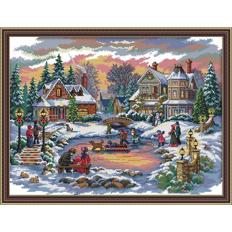 Winter Snow Scene Christmas Series Cross Stitch 11CT 14CT Cross Stitch Kit Embroidery Needlework DIY Christmas Decoration Gift