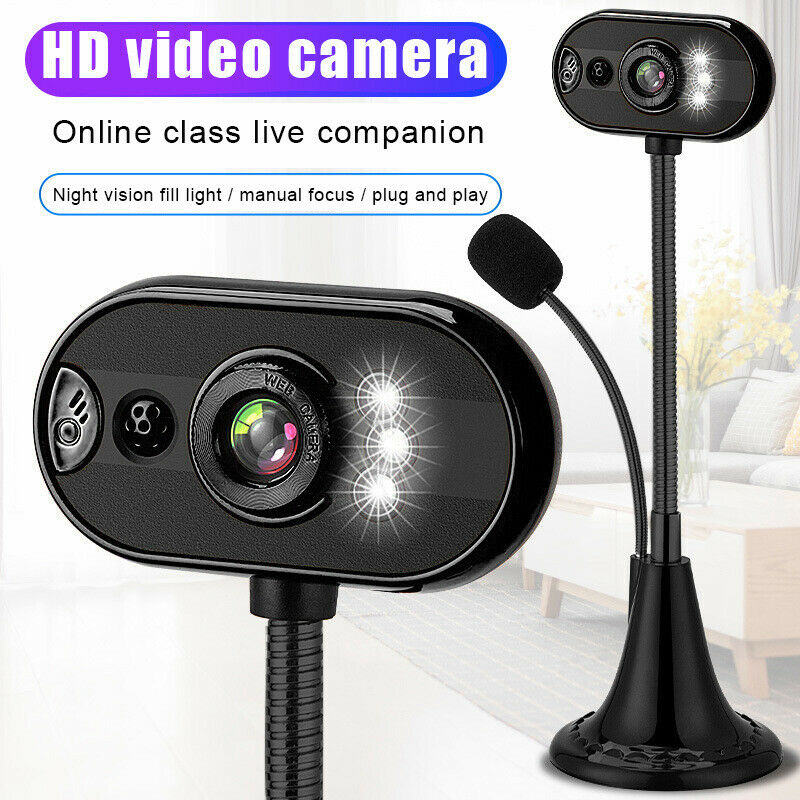 USB HD Webcam With Home Office Microphone Night Vision Function Video Camera LED With Microphone For Laptop Notebook Computer