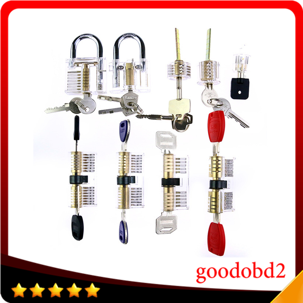High quality Lock Pick Set 9Pcs/set Transparent Practice Locks Combination Padlock Train tools With Locksmith Supply A